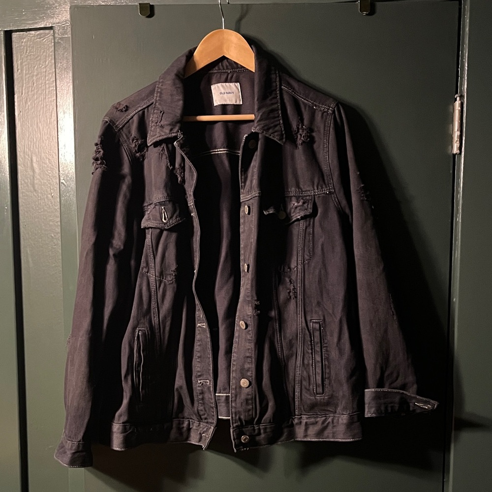 Black distressed old navy Jean jacket -xl